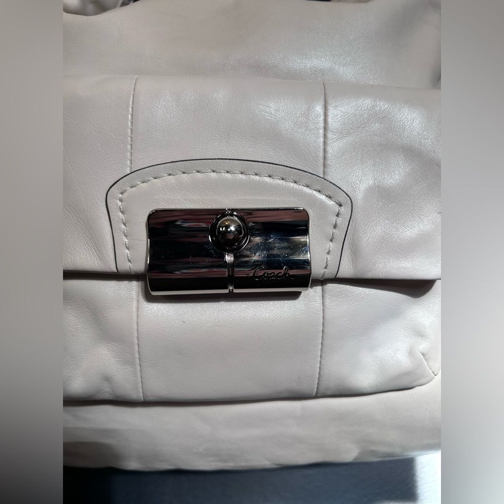 Coach White Leather Shoulder Bag with Silver Hardware - Picture 12 of 16